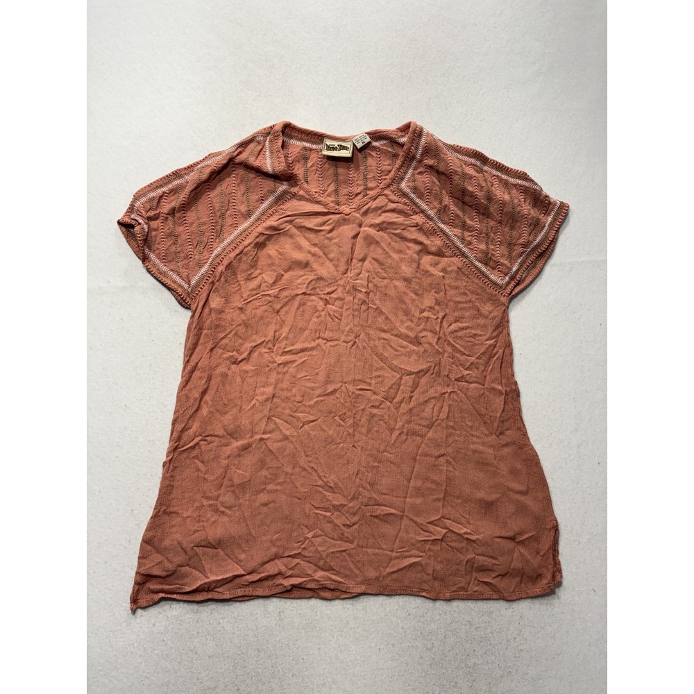 Yak & Yeti Blouse Womens M Rust Orange V Neck Embroidered Dolman Tunic Top Boho